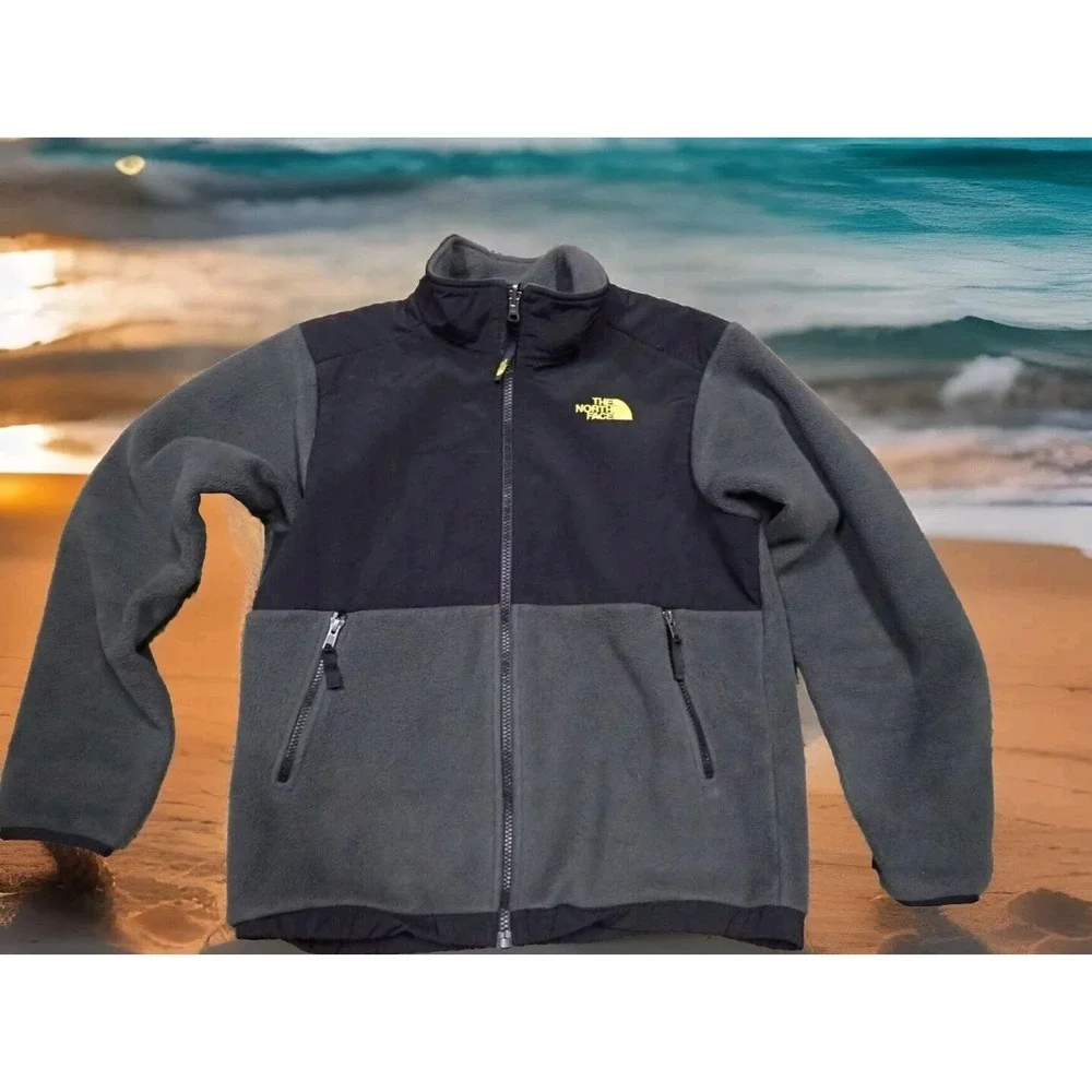 The North Face Denali Fleece Jacket Boys Large 14/16 Gray Black Excellent Zip Up